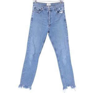 Agolde Nico High Rise Slim Fit Distressed Jeans 29 Button Fly Light Wash Lyocell